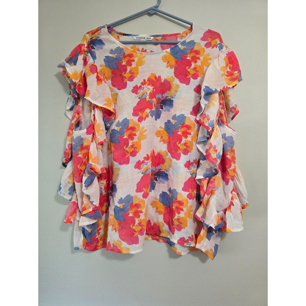Zac & Rachel Size 2X Womens Top Ruffle Floral Boho Flowy Blouse
